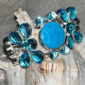 Resort Santa Rosa Turquoise + Blue Topaz cluster statement bracelet